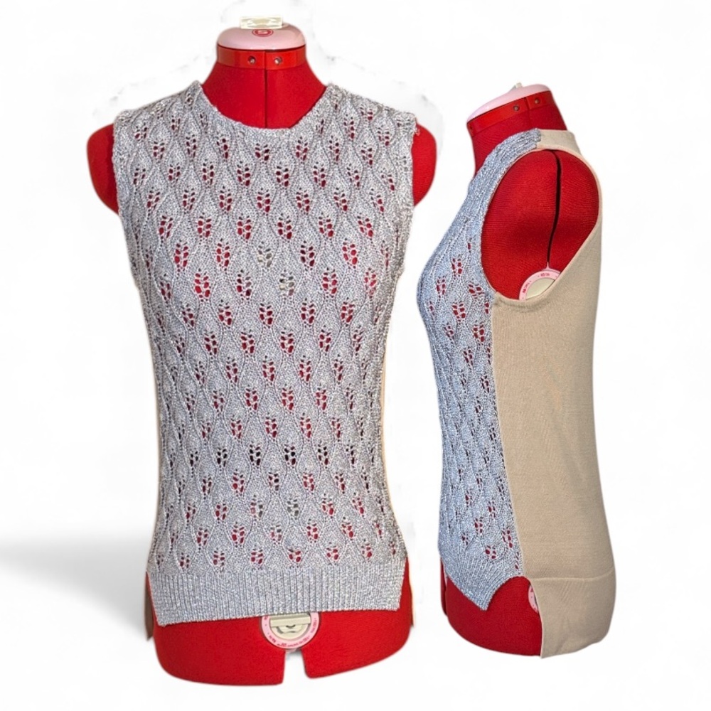 Diane Von Furstenberg Silver Knit Sleeveless Top